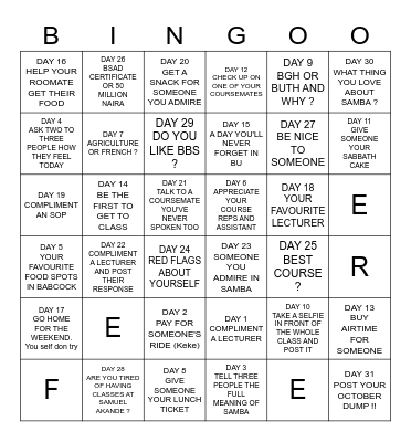 SAMBA Bingo Card