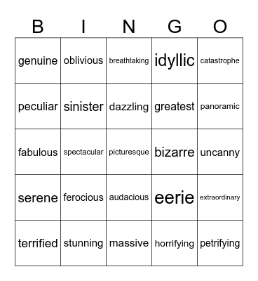 Vocabulary Bingo Card