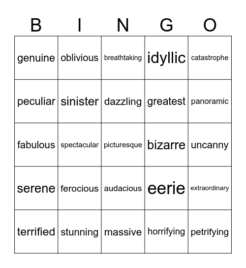 Vocabulary Bingo Card