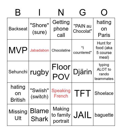 Sweet Bingo Card