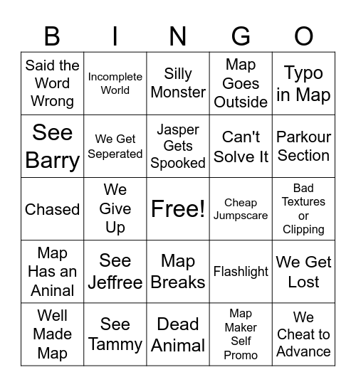 Horror Map Bingo Card