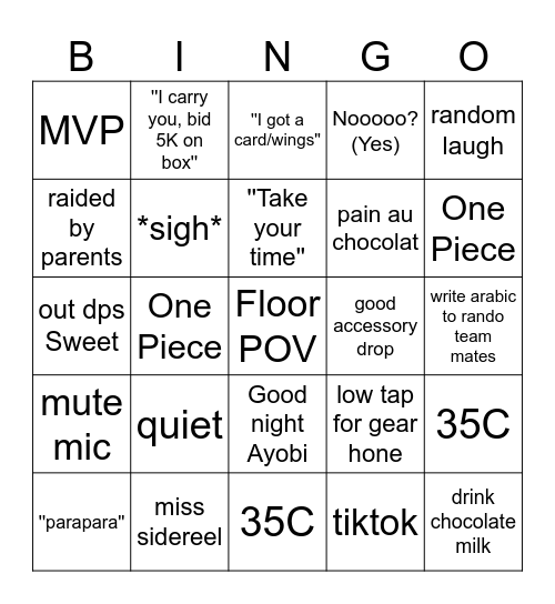 Shark Bingo Card