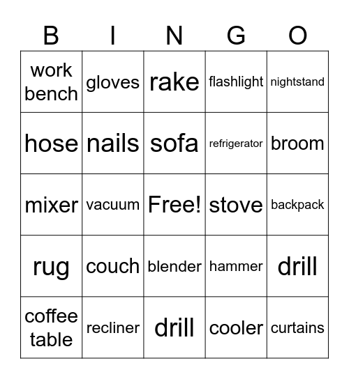 Things for Sale Bingo Card