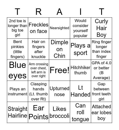 Traits Bingo Card