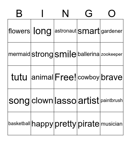 I'd Like to Be Bingo Card