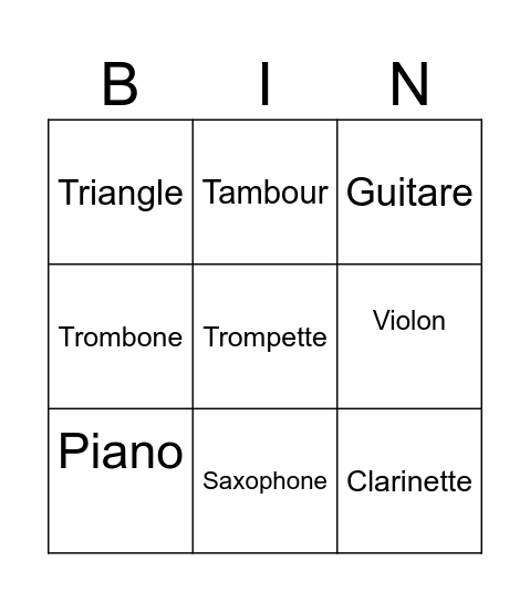 Music Bingo Card