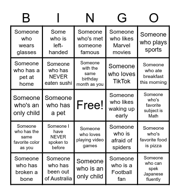 JST HUMAN BINGO Card