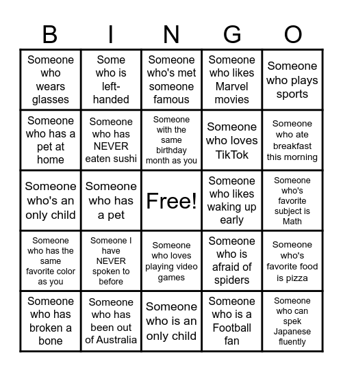 JST HUMAN BINGO Card