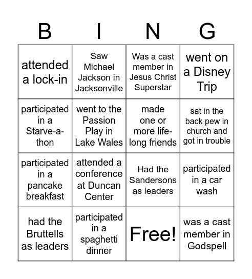 BenedicTeen Bingo Card