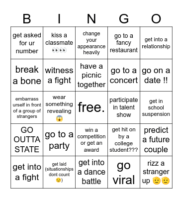 gc senior year bingo Card
