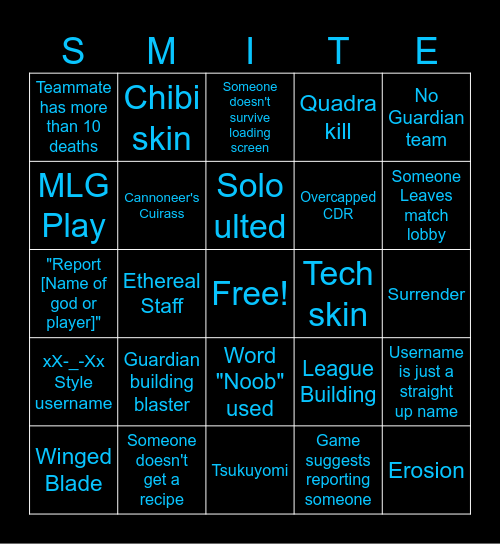 Night of Smite 3.0 Bingo Card