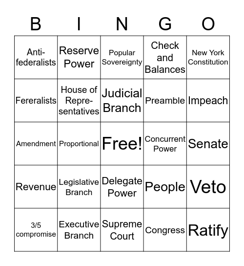 Government Review Bingo Card