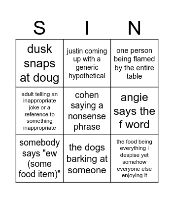 unwilling family bingo Card