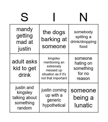 unwilling family bingo Card