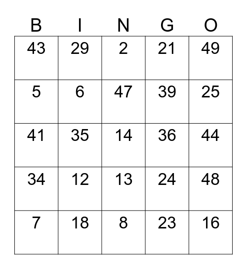 Spanish Numbers Bingo Card