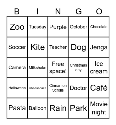 Taboo Bingo Card