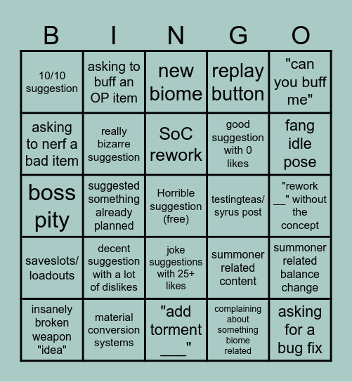 bcwo suggestions bingo Card