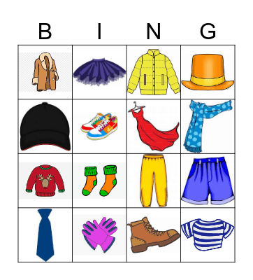clothes Bingo Card