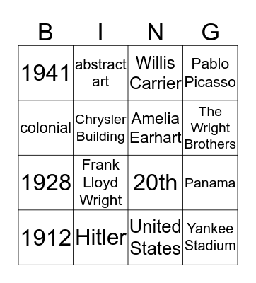 MODERNISM 1900-1950 Bingo Card