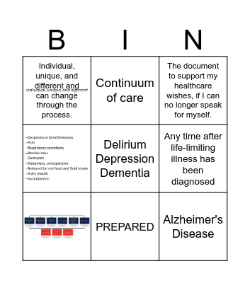 Dimensions of Ageing Bingo Card