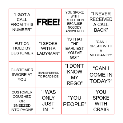 MOTORAMA CCC BINGO Card