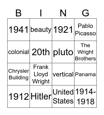 MODERNISM 1900-1950 Bingo Card