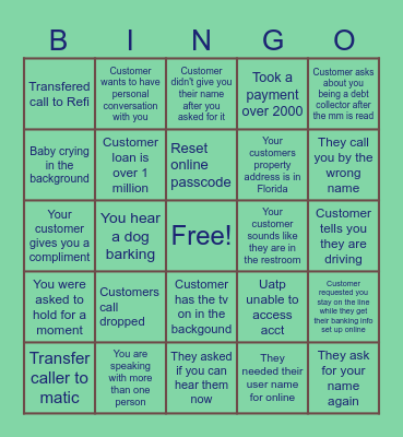 Customer Service Bingo Card