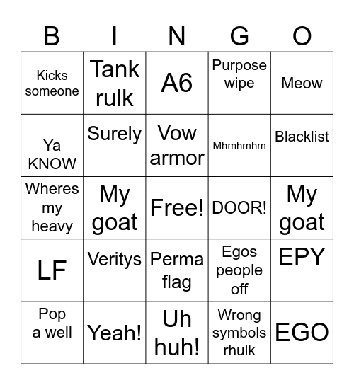 Vow Bingo Card