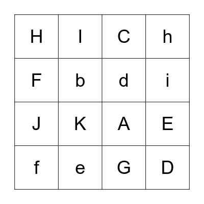Letters Bingo Card