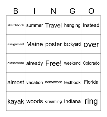 Ron's Summer Vacation Bingo Card