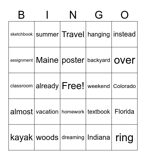Ron's Summer Vacation Bingo Card