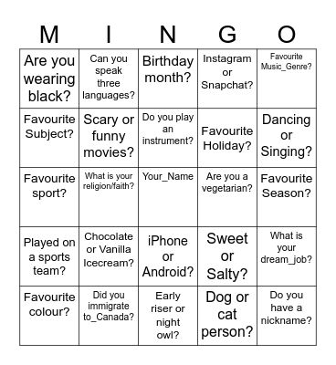 Mentor Bingo! Bingo Card