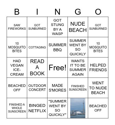 END OF SUMMER BINGO! Bingo Card