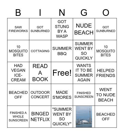 END OF SUMMER BINGO! Bingo Card