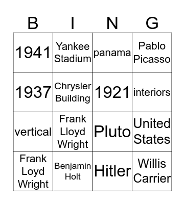 MODERNISM 1900-1950 Bingo Card