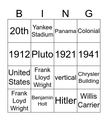 MODERNISM 1900-1950 Bingo Card