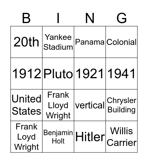 MODERNISM 1900-1950 Bingo Card
