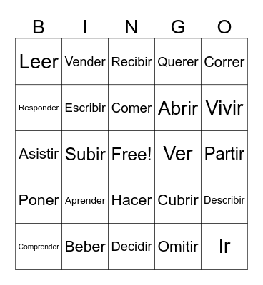 Spanish 1 ER & IR Verbs - Lessons 1-4 Bingo Card