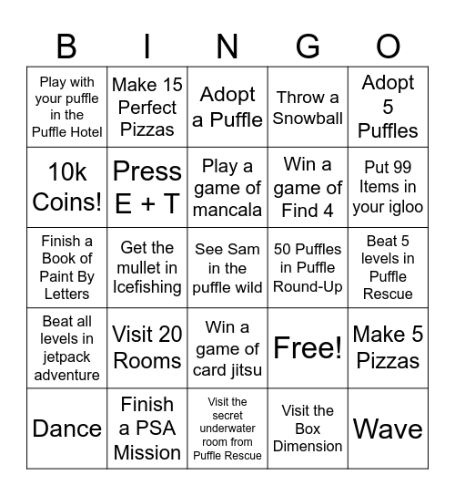 New Club penguin Bingo Card! Bingo Card
