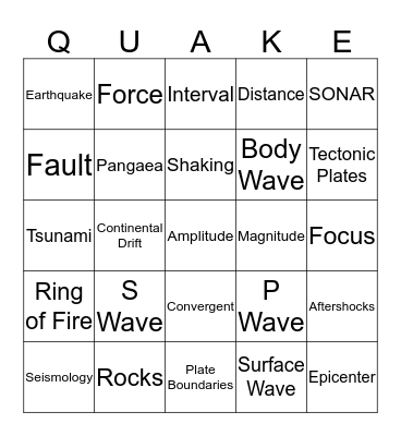 Earthquakes Bingo Card