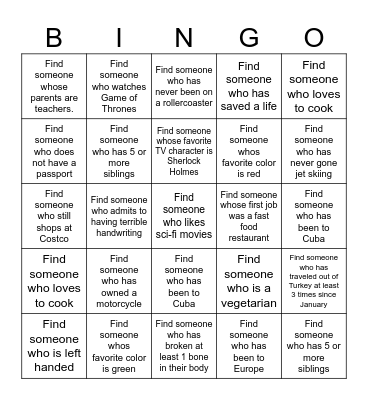 GET TO KNOW YOU Bingo Card