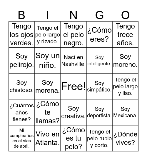 Me Presento  Bingo Card