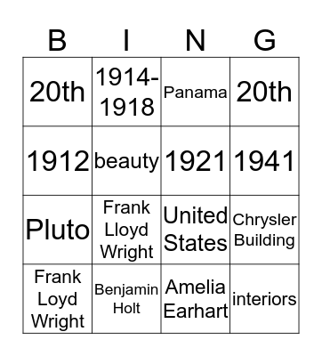MODERNISM 1900-1950 Bingo Card