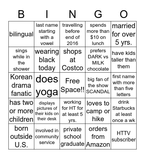 Finance: Get to Know Each Other!!! Bingo Card