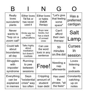 Therapist Tango Bingo Card