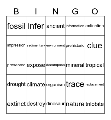 Fossils Bingo Card