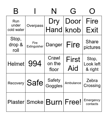 Safety Awareness Bingo Card