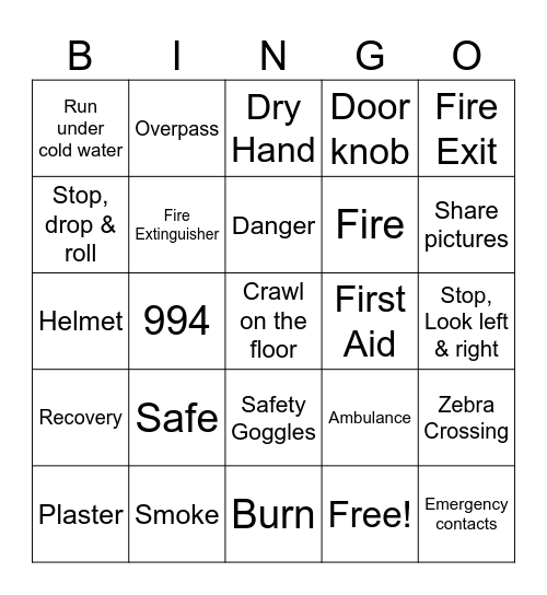 Safety Awareness Bingo Card