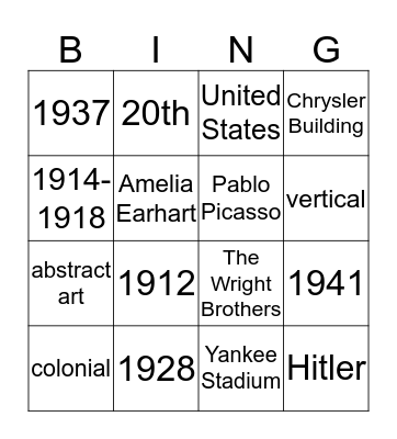 MODERNISM 1900-1950 Bingo Card