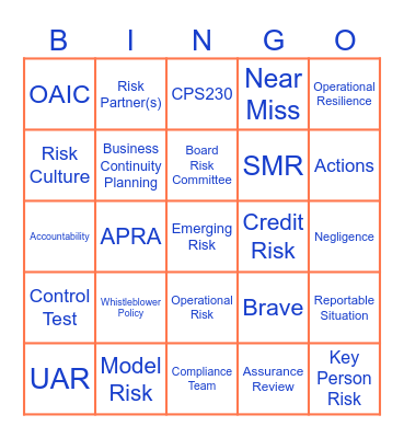 Risk Awareness Week 2023 Bingo Card